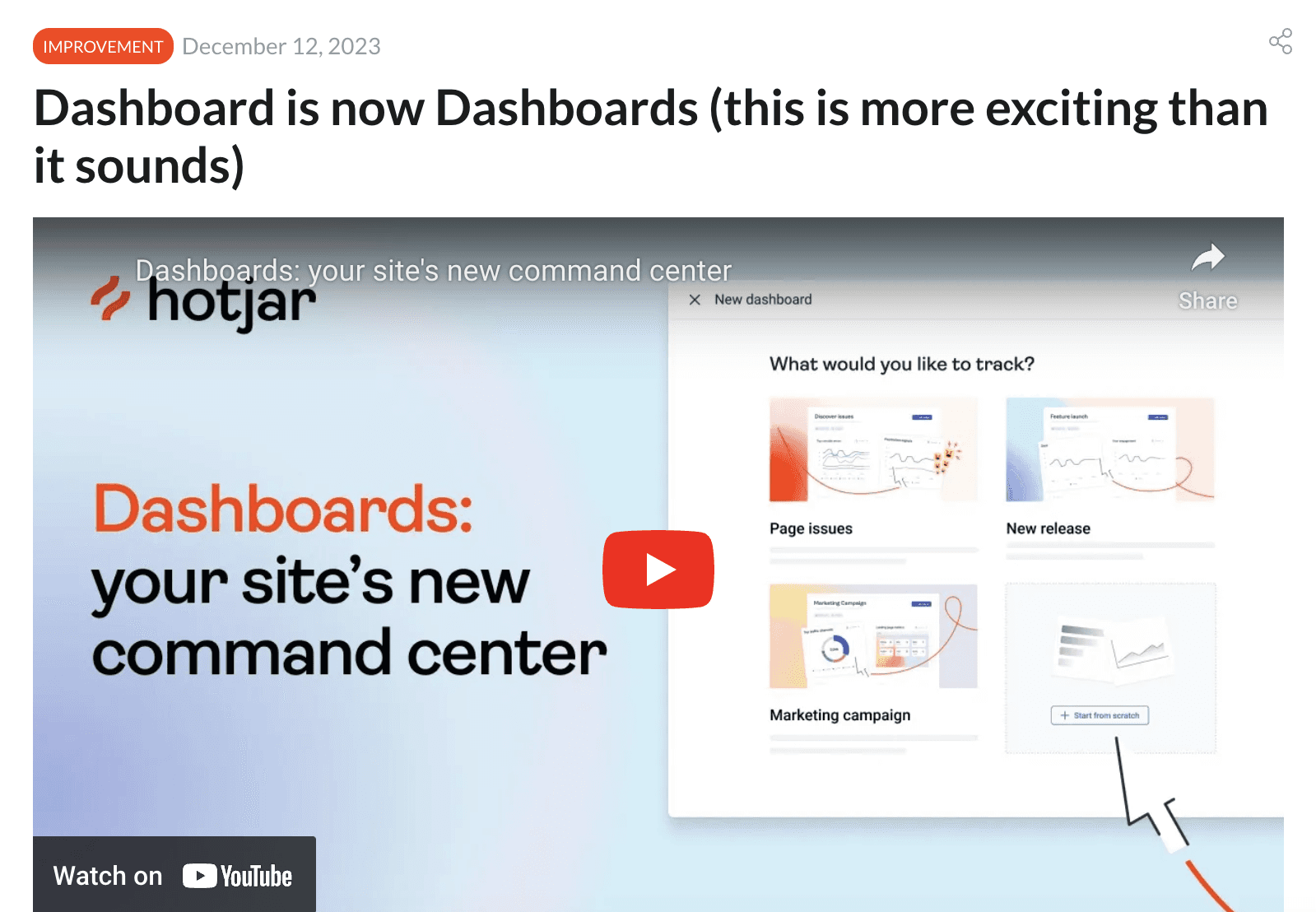 Hotjar describes features with video